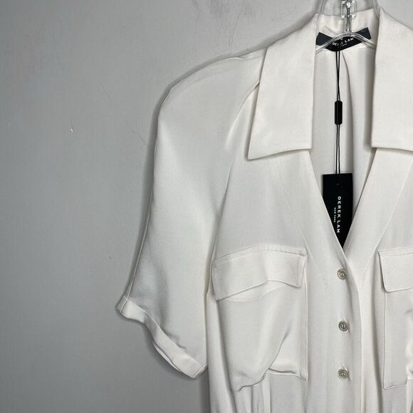 DEREK LAM Tuta Romper Women 4 Ivory Button Front NEW 100% Silk - Picture 3 of 15
